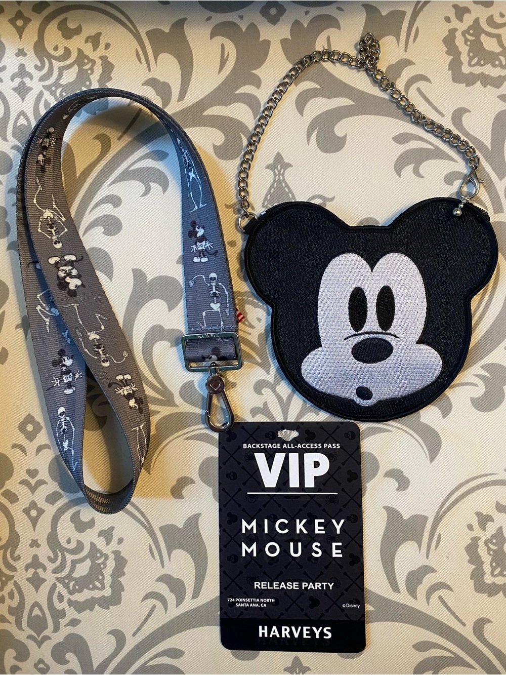 Harveys vip spooky Black & Gray Mickey Mouse Lanyard with coin purse